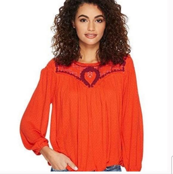 Free People Tops - Free People Red Begonia Embroidered Top